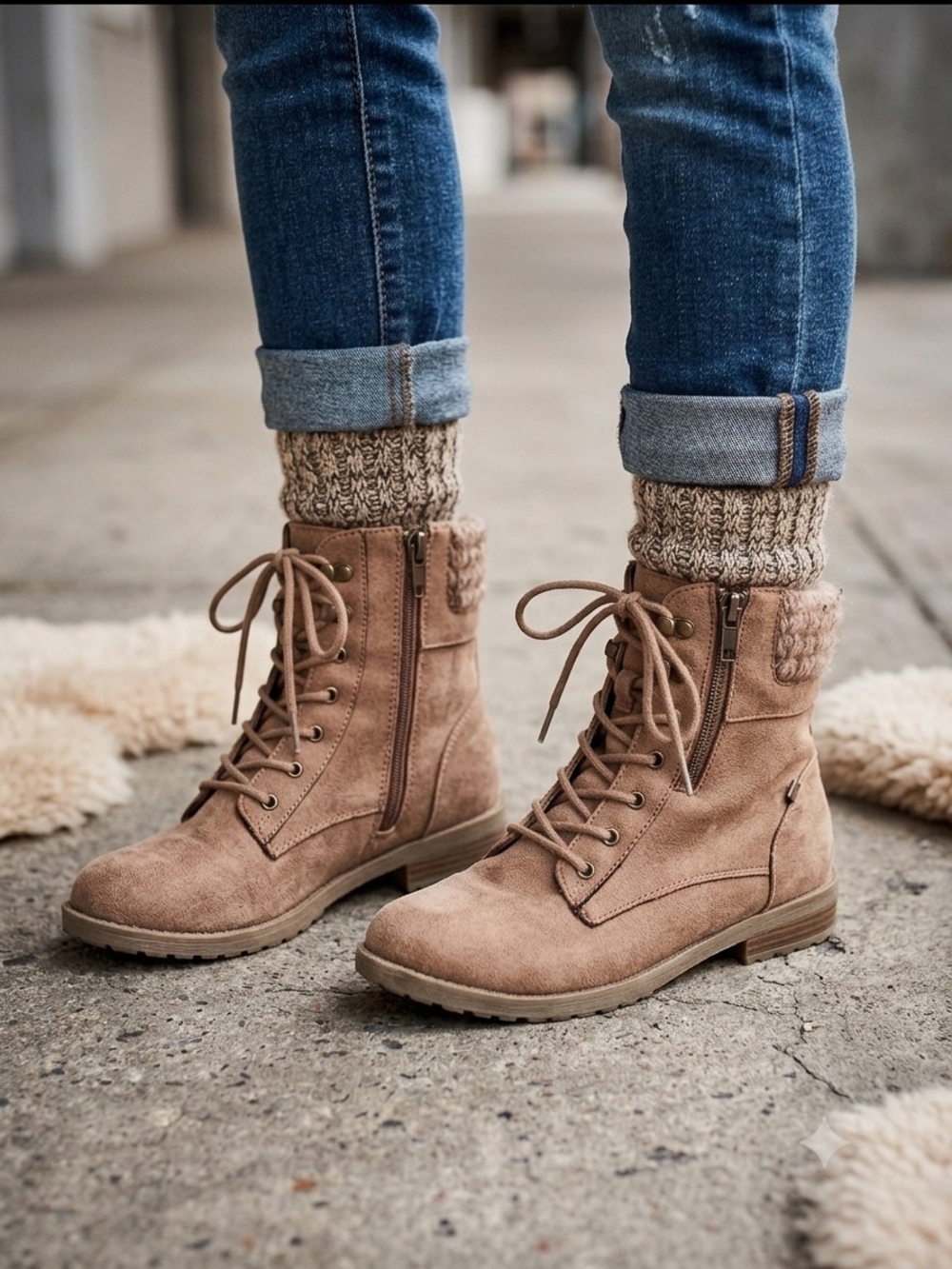 Sugar Women's Lace-Up Ankle Boots in Taupe
